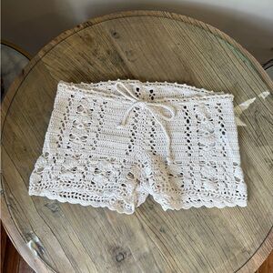 Crochet Lace Women Shorts - Cream
